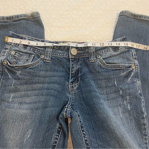 Y2K Aeropostale Vintage Women/Junior Distressed Blue Jeans 11 12 Chelsea Bootcut - Picture 8 of 9